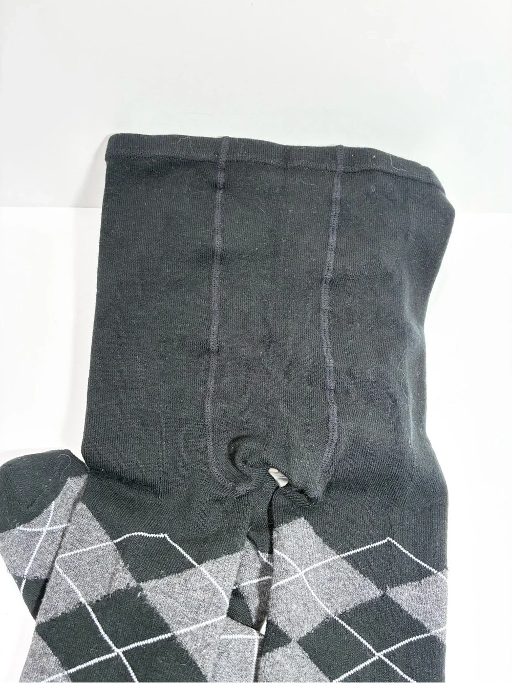 Y2K Argyle Thick Knit Tights Black Gray Size M/L